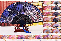 Éventail Bambou et Tissu Damas 2