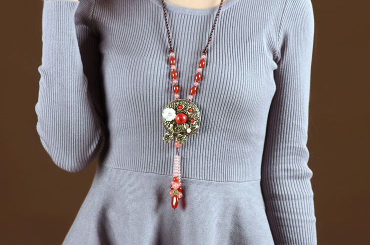 Necklace Agate and Coral
