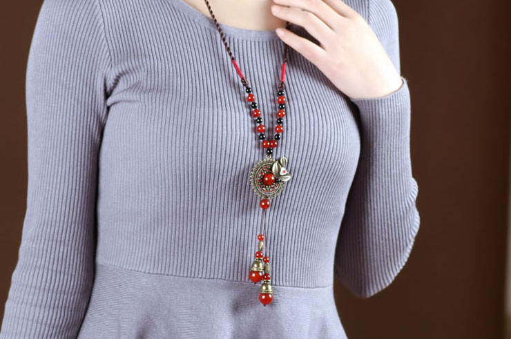 Collier, Perles de Verre Rouge