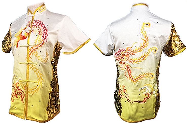 HanCui Chang Quan Compétition Uniform, White & Yellow Gradiant Phoenix