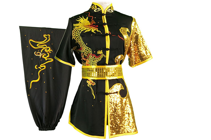 HanCui Chang Quan Competition Uniform, Black & Gold Dragon 2