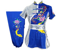 Vestido Concorrência Chang Quan HanCui, Flores & Pena Azul
