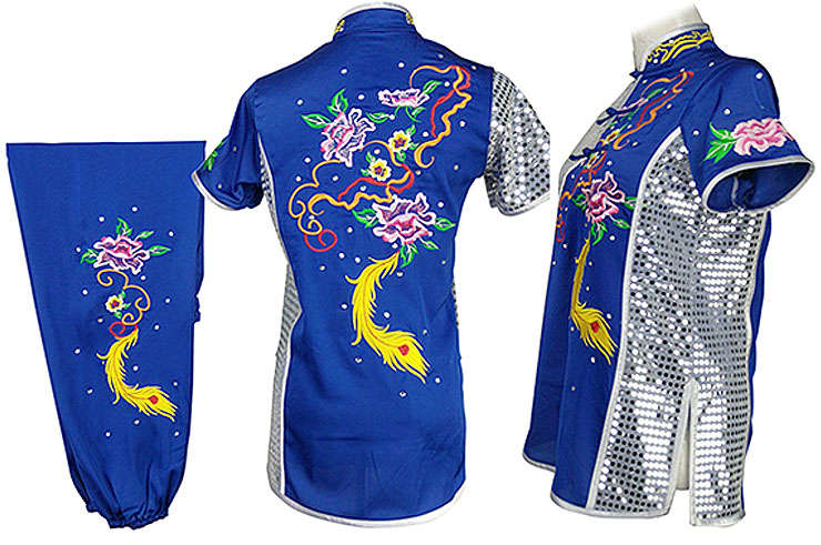 HanCui Chang Quan Competition Uniform, Blue Feather & Flowers