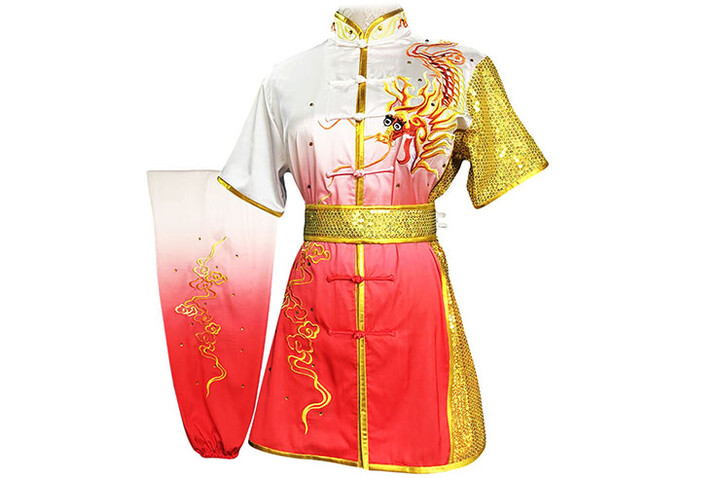 Vestido Concorrência Chang Quan HanCui, Dragão Gradiente Branco & Vermelho