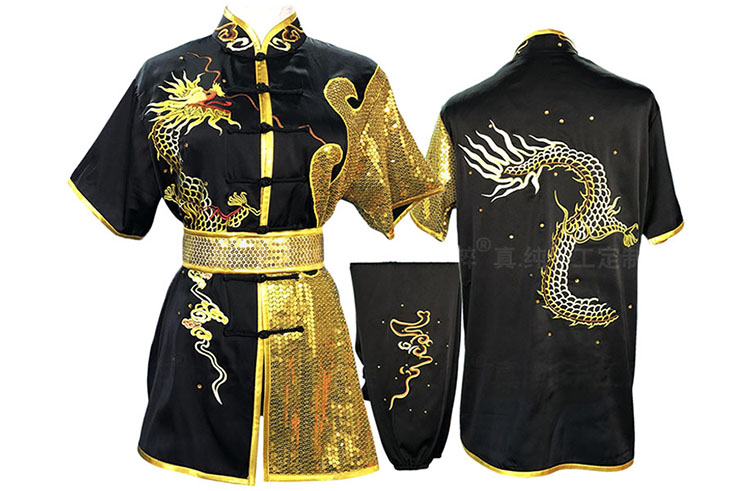 HanCui Chang Quan Competition Uniform, Black & Gold Dragon 4