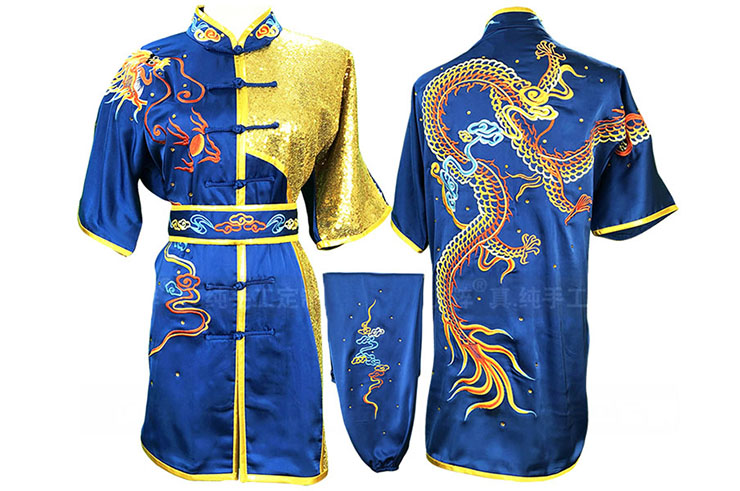 HanCui Chang Quan Competition Uniform, Blue & Gold Dragon 1