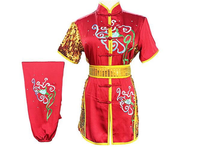 HanCui Chang Quan Competition Uniform, Red & Gold Flowers