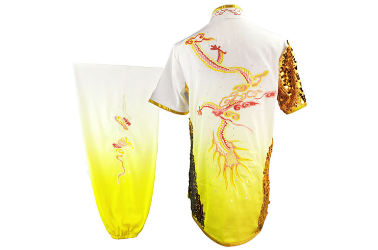 HanCui Chang Quan Compétition Uniform, White & Yellow Gradiant Dragon