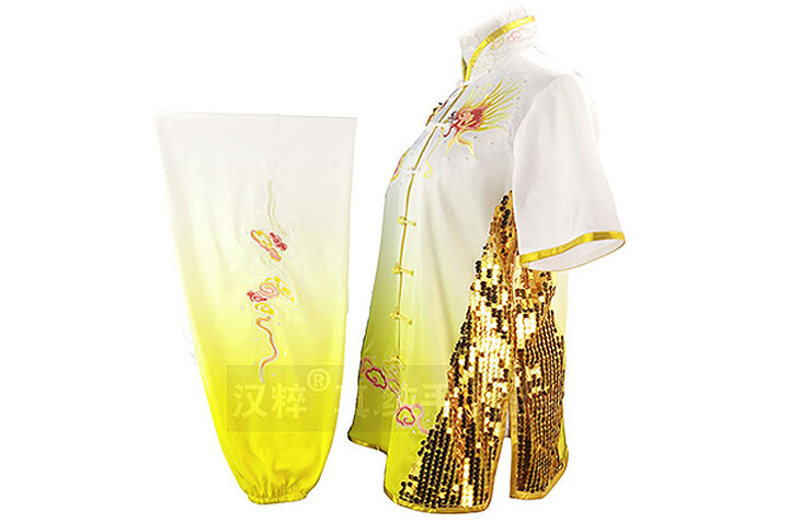 HanCui Chang Quan Compétition Uniform, White & Yellow Gradiant Dragon