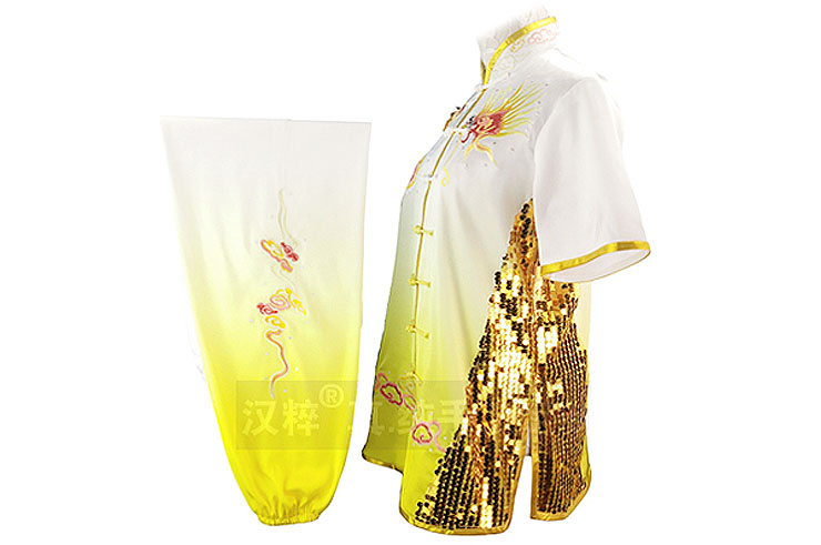 HanCui Chang Quan Compétition Uniform, White & Yellow Gradiant Dragon