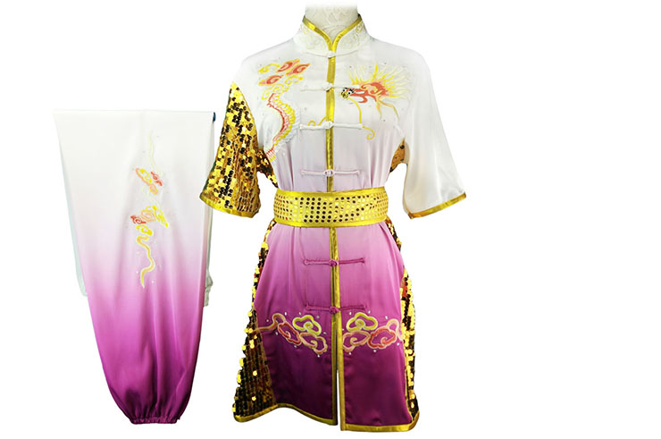 HanCui Chang Quan Competition Uniform, White & Purple Gradient Dragon