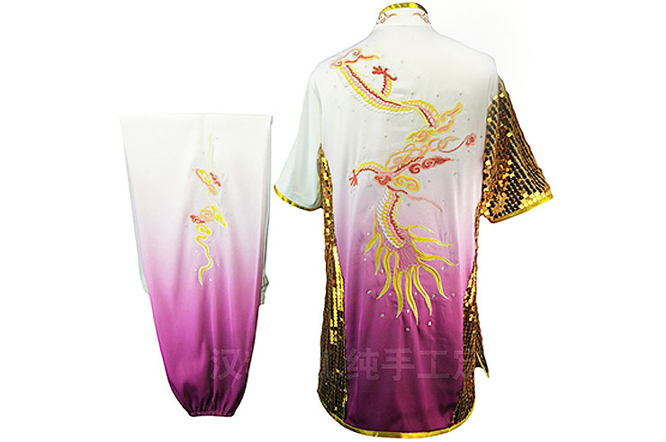 HanCui Chang Quan Competition Uniform, White & Purple Gradient Dragon
