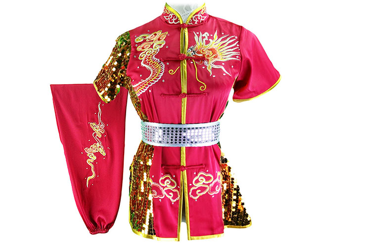 HanCui Chang Quan Competition Uniform, Pink, Gold & Silver Dragon