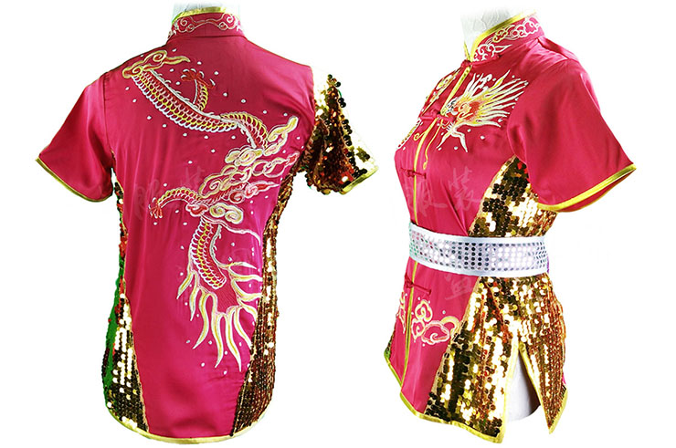 HanCui Chang Quan Competition Uniform, Pink, Gold & Silver Dragon