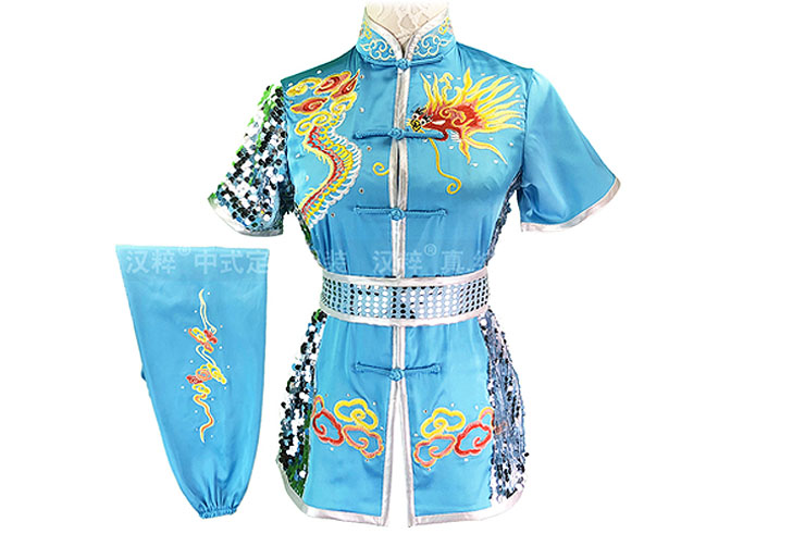 HanCui Chang Quan Competition Uniform, Sky Blue & Silver Dragon