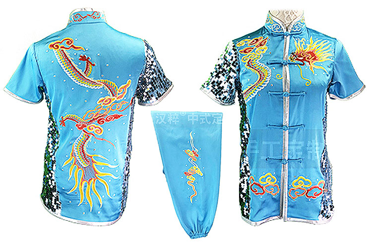 HanCui Chang Quan Competition Uniform, Sky Blue & Silver Dragon