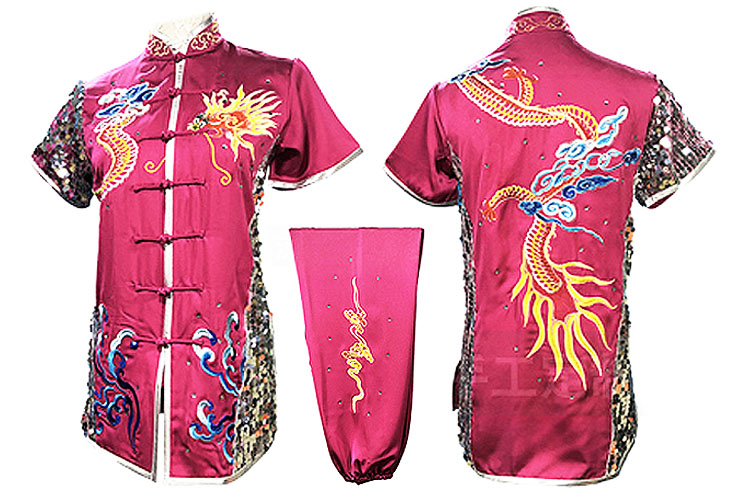 HanCui Chang Quan Competition Uniform, Pink & Silver Dragon