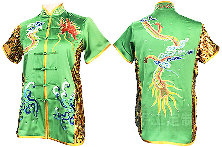 HanCui Chang Quan Competition Uniform, Green & Gold Dragon