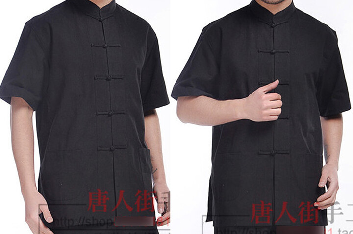 Topo Tradicional «Tangzhuang» Mangas Curto, Algodão