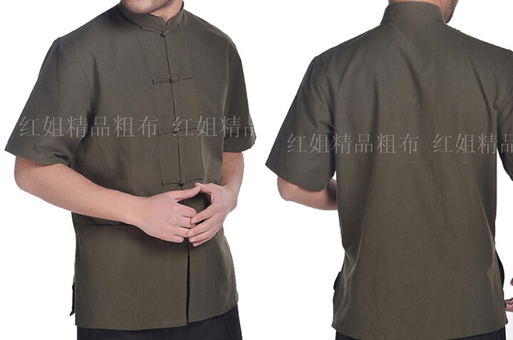 Topo Tradicional «Tangzhuang» Mangas Curto, Algodão