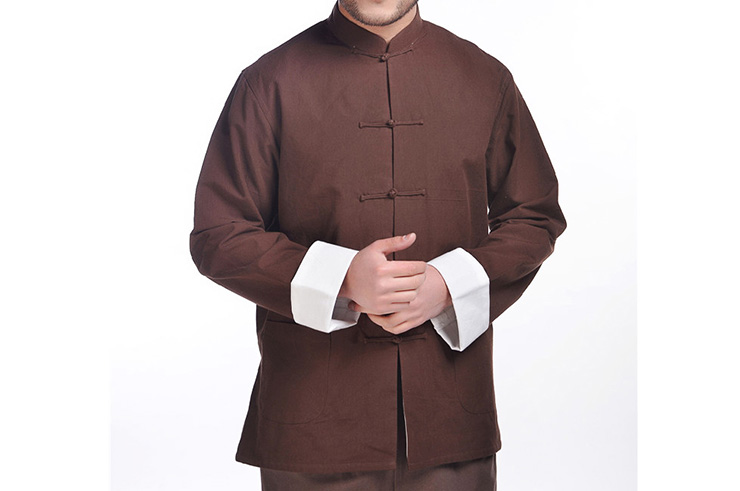 Traditional Top «Tangzhuang» White Cuffs, Lined, Cotton