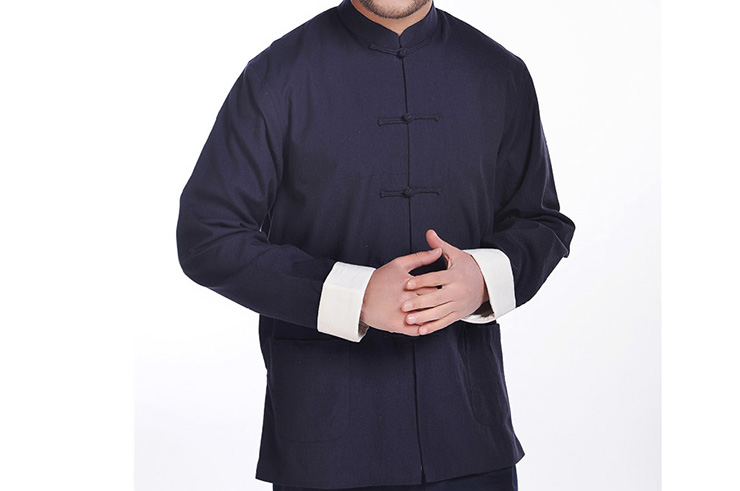 Traditional Top «Tangzhuang» White Cuffs, Lined, Cotton