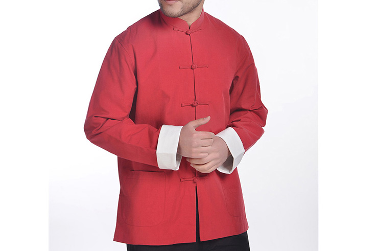 Traditional Top «Tangzhuang» White Cuffs, Lined, Cotton