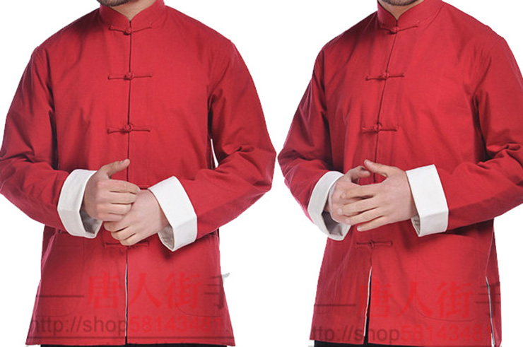 Traditional Top «Tangzhuang» White Cuffs, Lined, Cotton