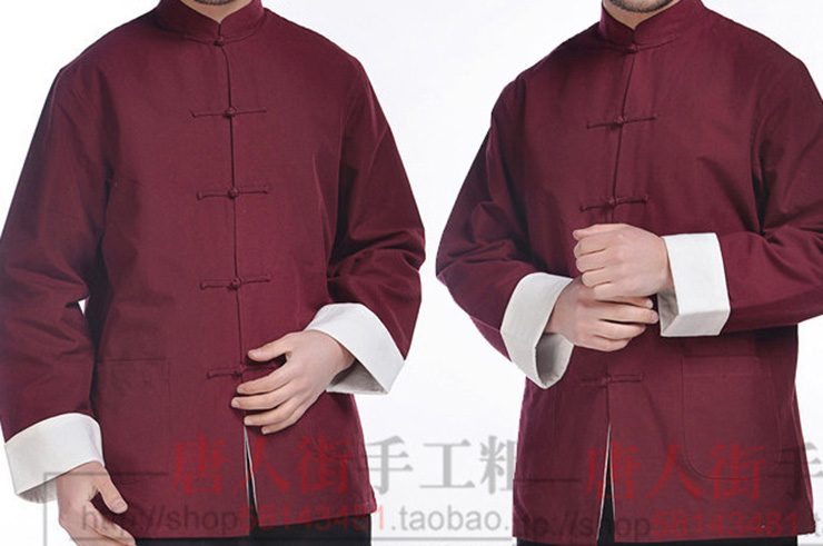 Traditional Top «Tangzhuang» White Cuffs, Lined, Cotton