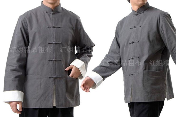 Traditional Top «Tangzhuang» White Cuffs, Lined, Cotton