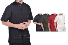 Camisa Chinês Mangas Curto, Algodão