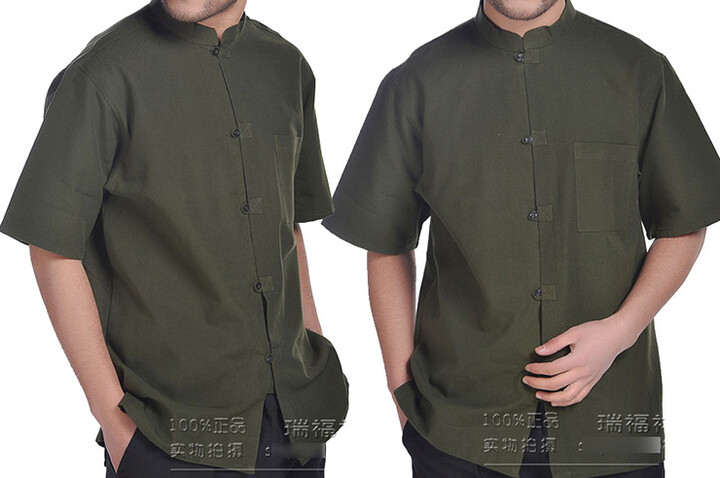 Camisa Chinês Mangas Curto, Algodão