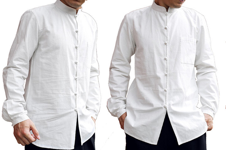 Camisa Chinês Mangas Longo, Algodão