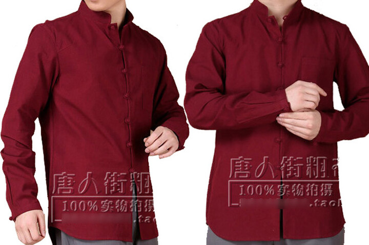 Camisa Chinês Mangas Longo, Algodão