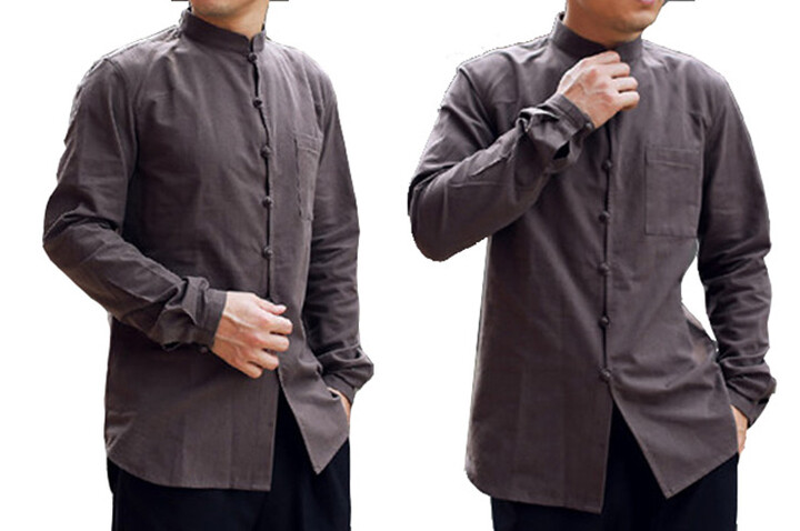 Camisa Chinês Mangas Longo, Algodão
