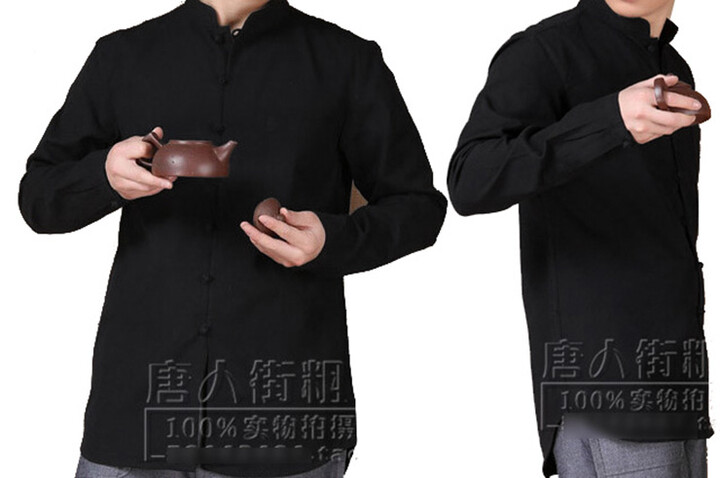Camisa Chinês Mangas Longo, Algodão